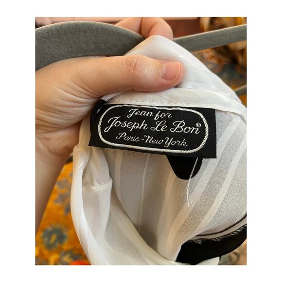 1980s Jean for Joseph Le Bon Black White Chiffon Polka Dot Neck Scarf Shirt L - Picture 2 of 8